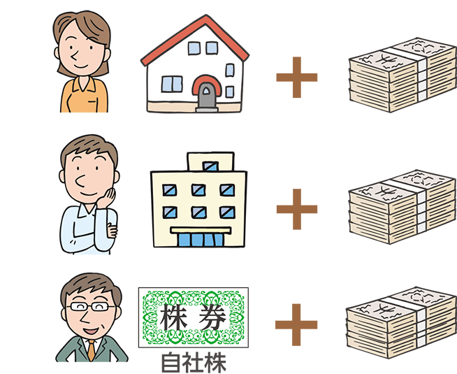 不動産や自社株を相続する人には、納税資金分を上乗せして、 金融資産を相続させるイメージ